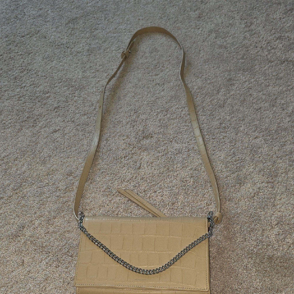All Saints Elegant Tan Crocodile-Embossed Chain Bag
